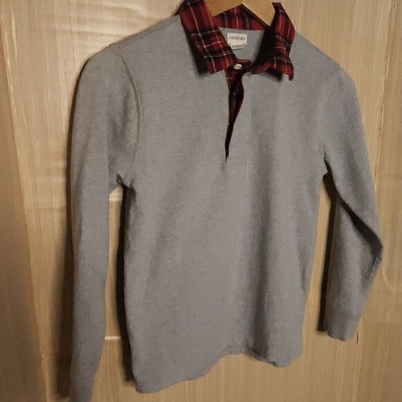 Crewcuts Boys Grey Henley Red Plaid Collar 10-11 - Picture 3 of 6